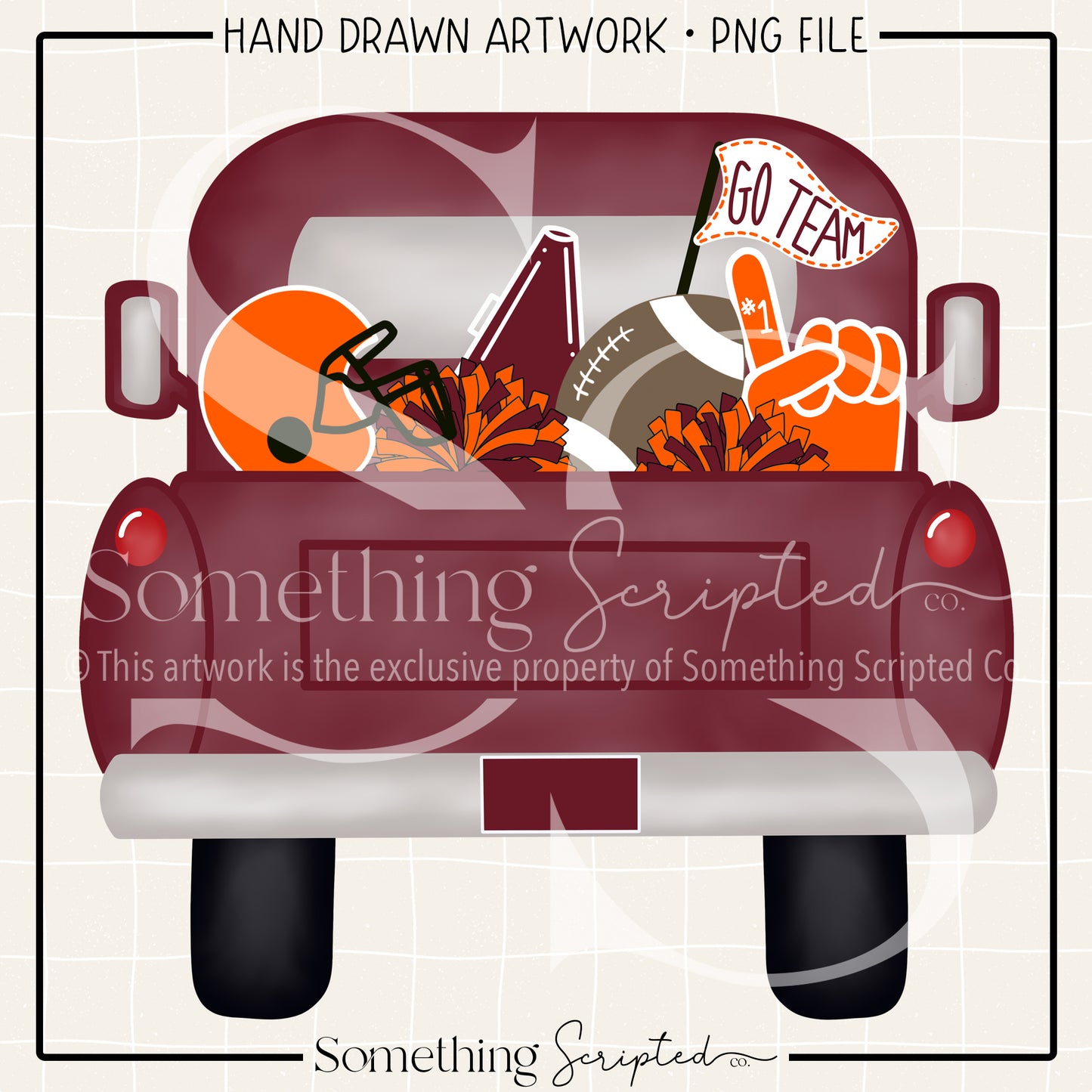 Football Pickup Truck Maroon Orange PNG