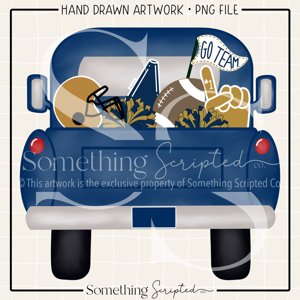 Football Pickup Truck Navy Gold PNG