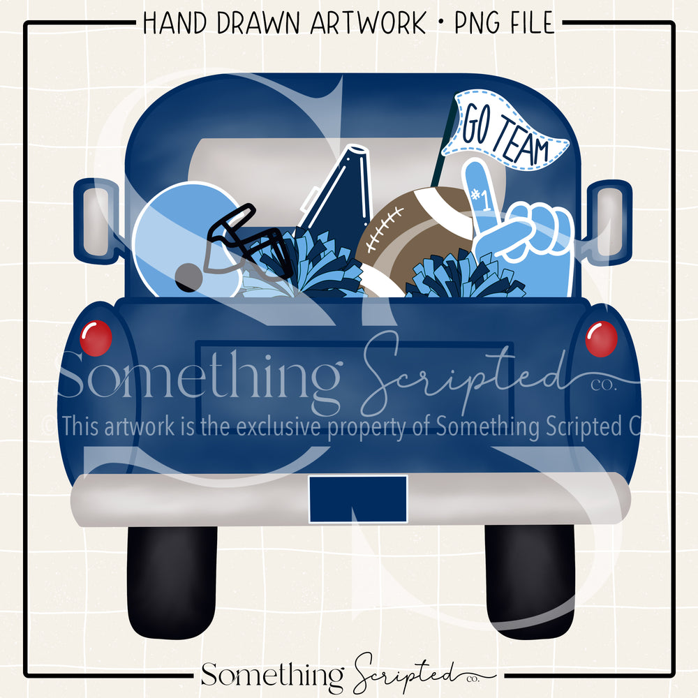 Football Pickup Truck Navy Light Blue PNG