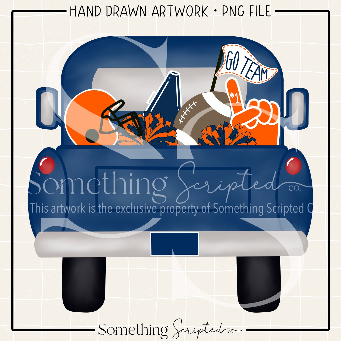 Football Pickup Truck Navy Orange PNG