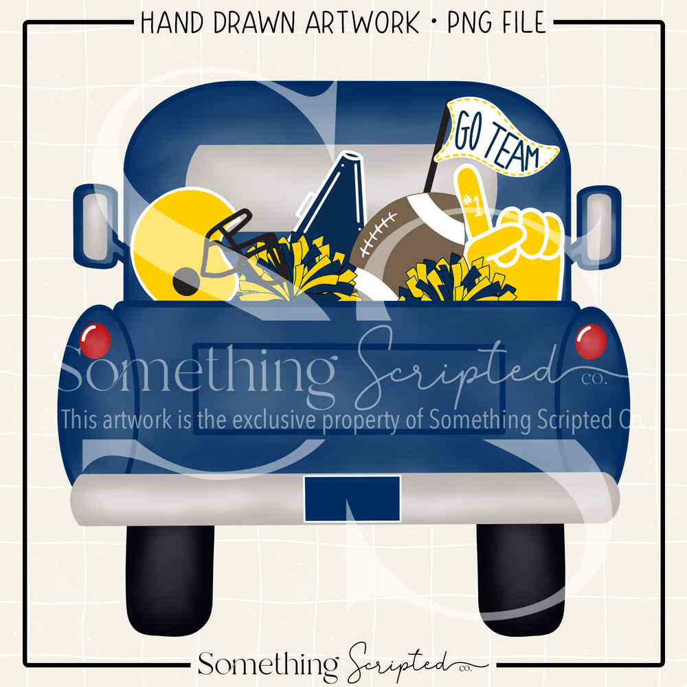 Football Pickup Truck Navy Yellow PNG