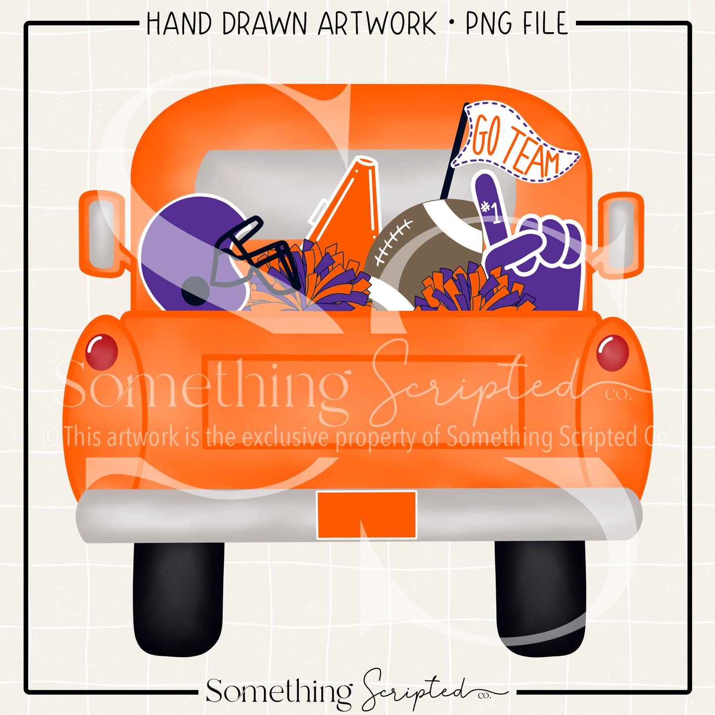 Football Pickup Truck Orange Purple PNG