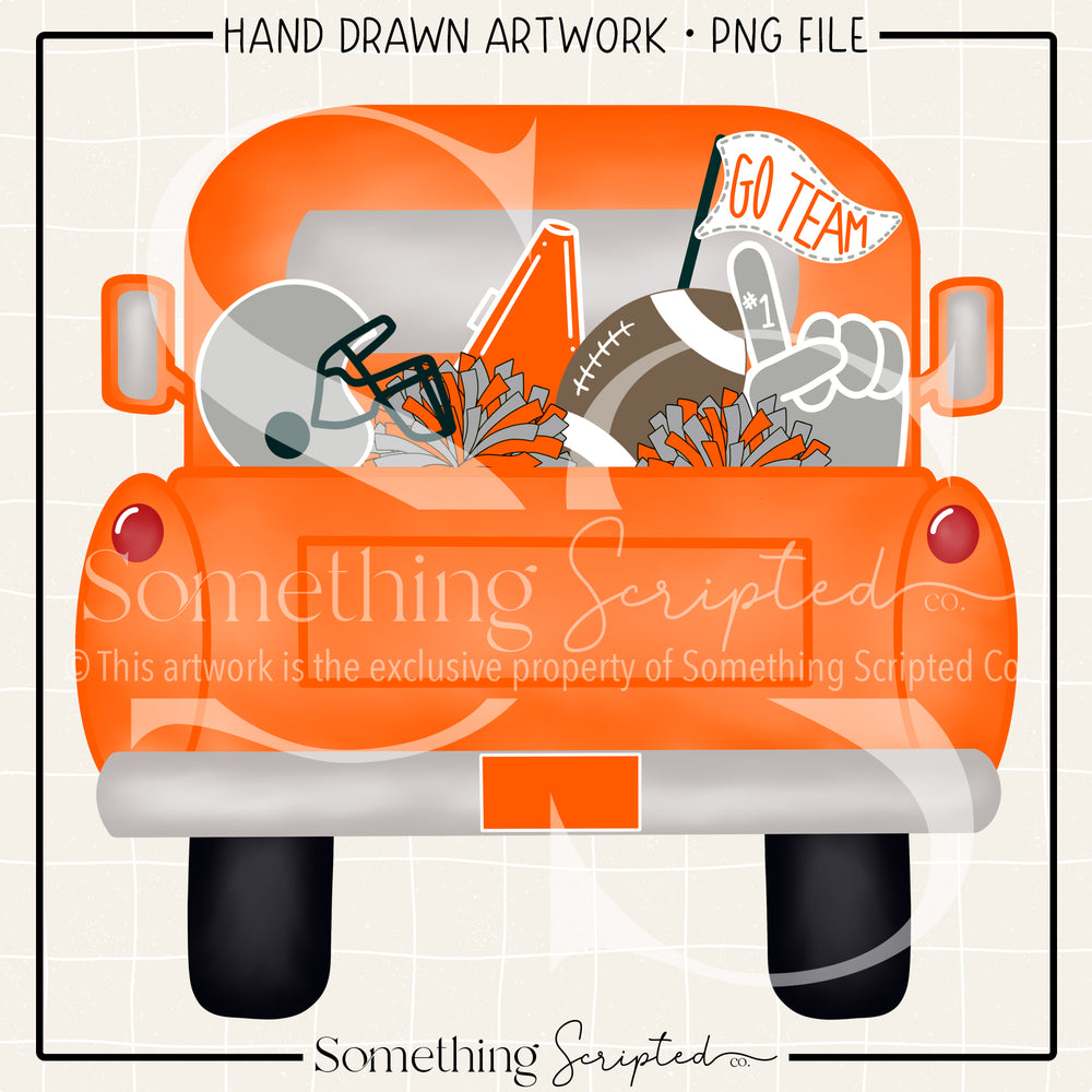 Football Pickup Truck Orange Silver PNG