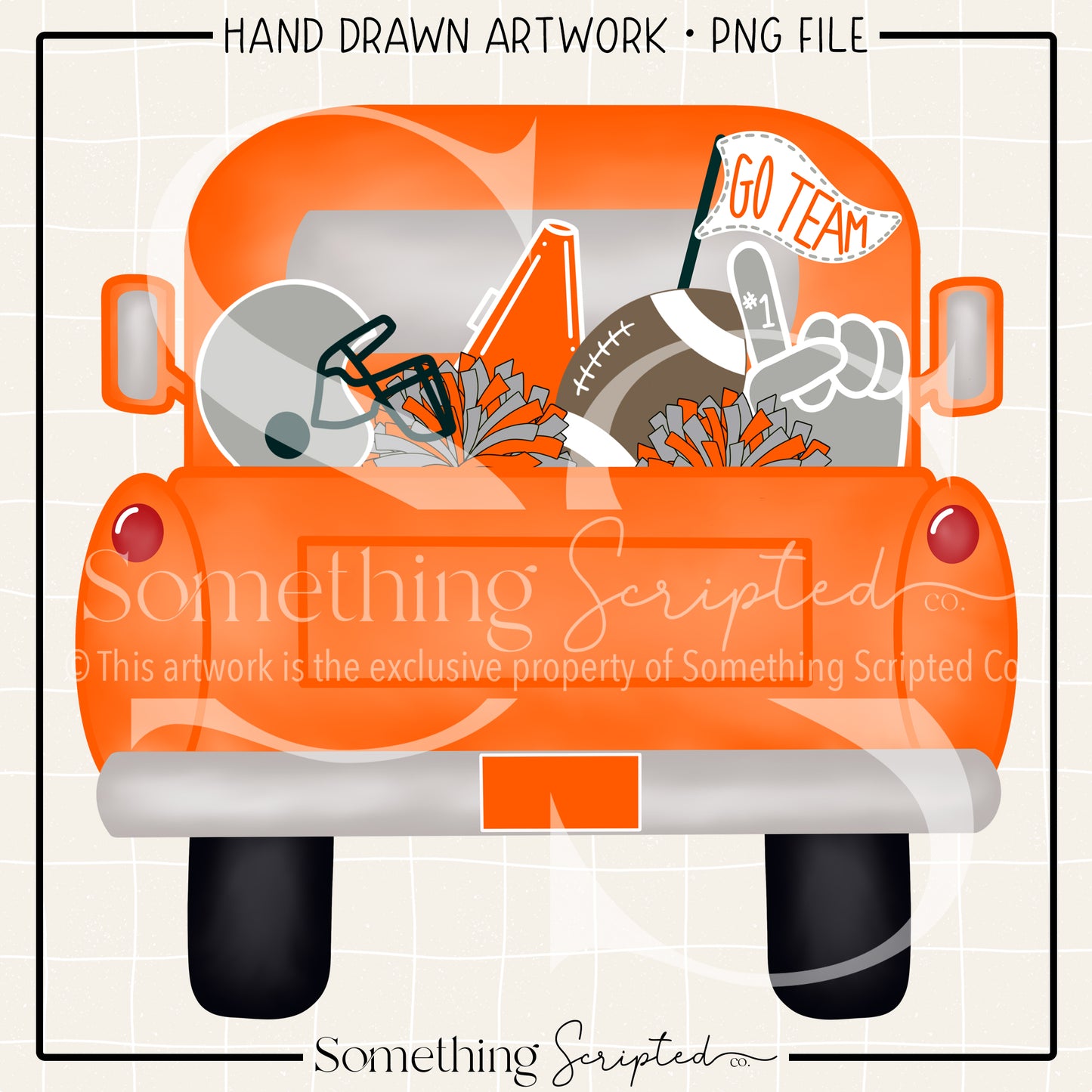 Football Pickup Truck Orange Silver PNG