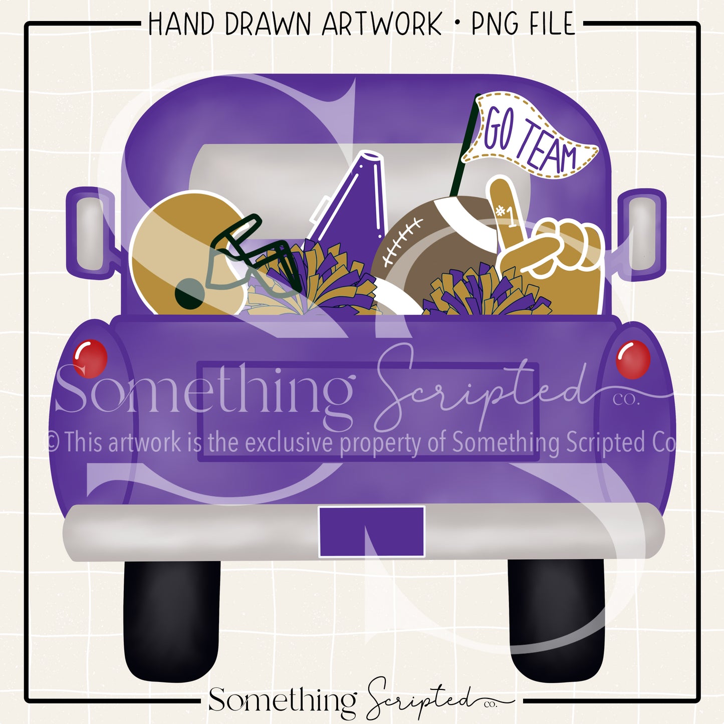 Football Pickup Truck Purple Gold PNG