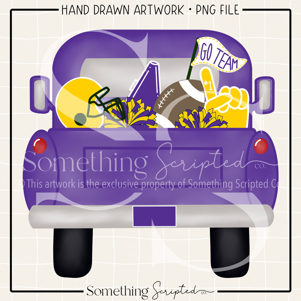 Football Pickup Truck Purple Yellow PNG