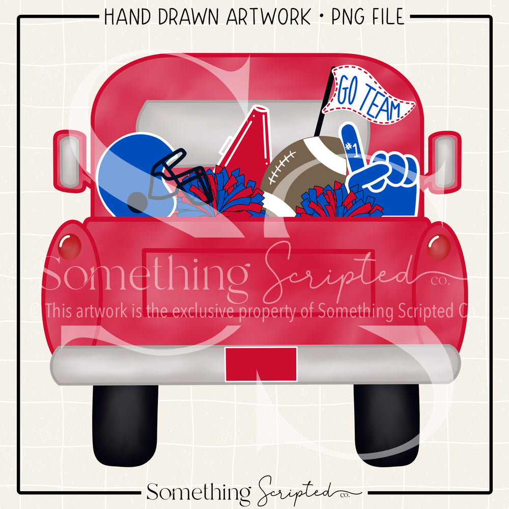 Football Pickup Truck Red Blue PNG