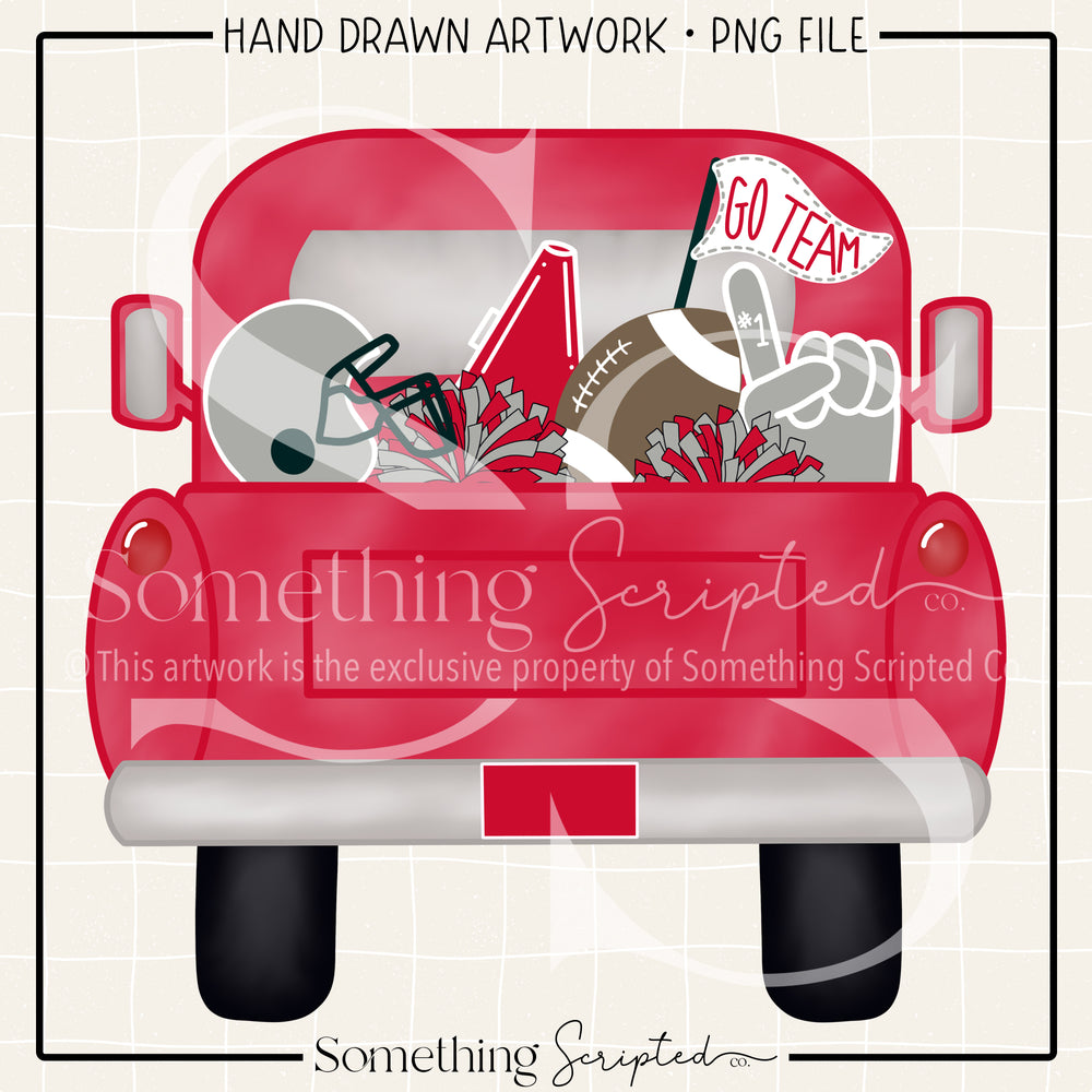 Football Pickup Truck Red Silver PNG