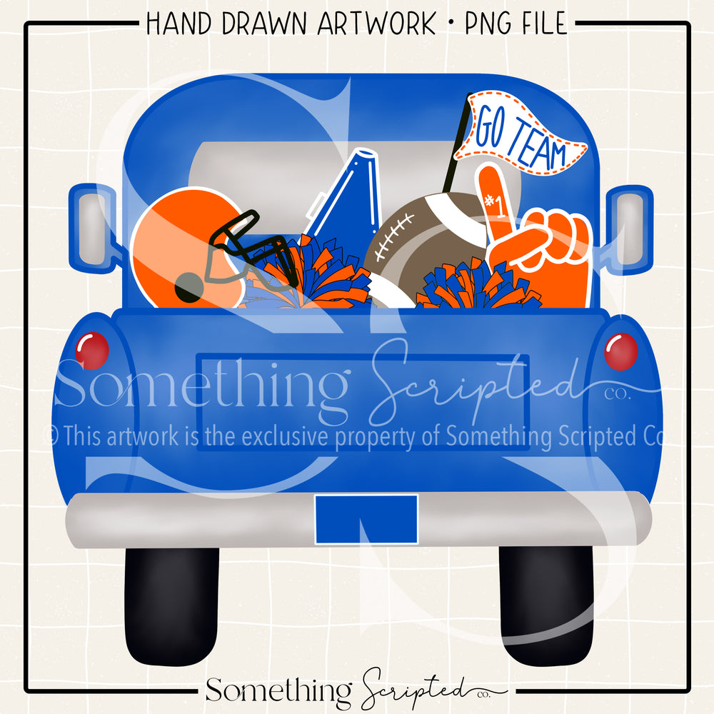 Football Pickup Truck Blue Orange PNG