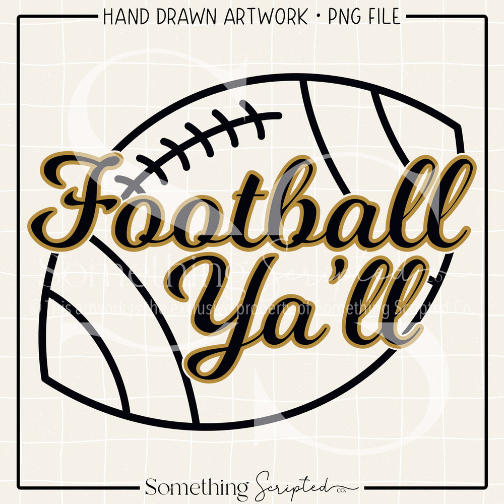 Football Y'all Black Gold PNG