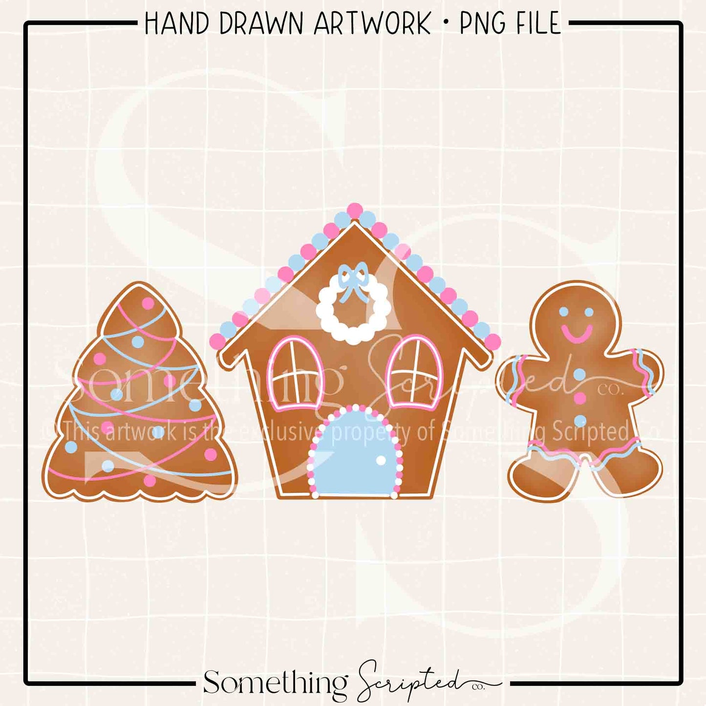 Gingerbread Trio Pink Blue PNG