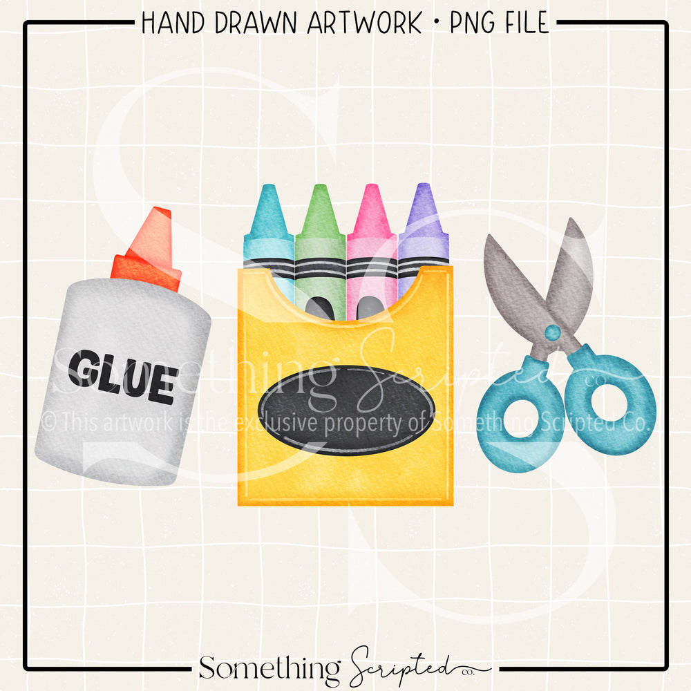 Glue Pastel Crayons Scissors PNG