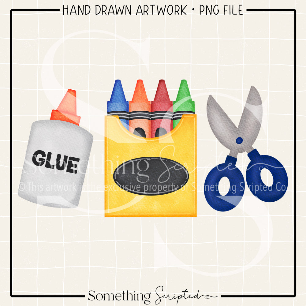 Glue Primary Crayons Scissors PNG