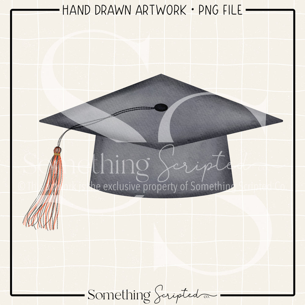 Graduation Hat Black Orange PNG