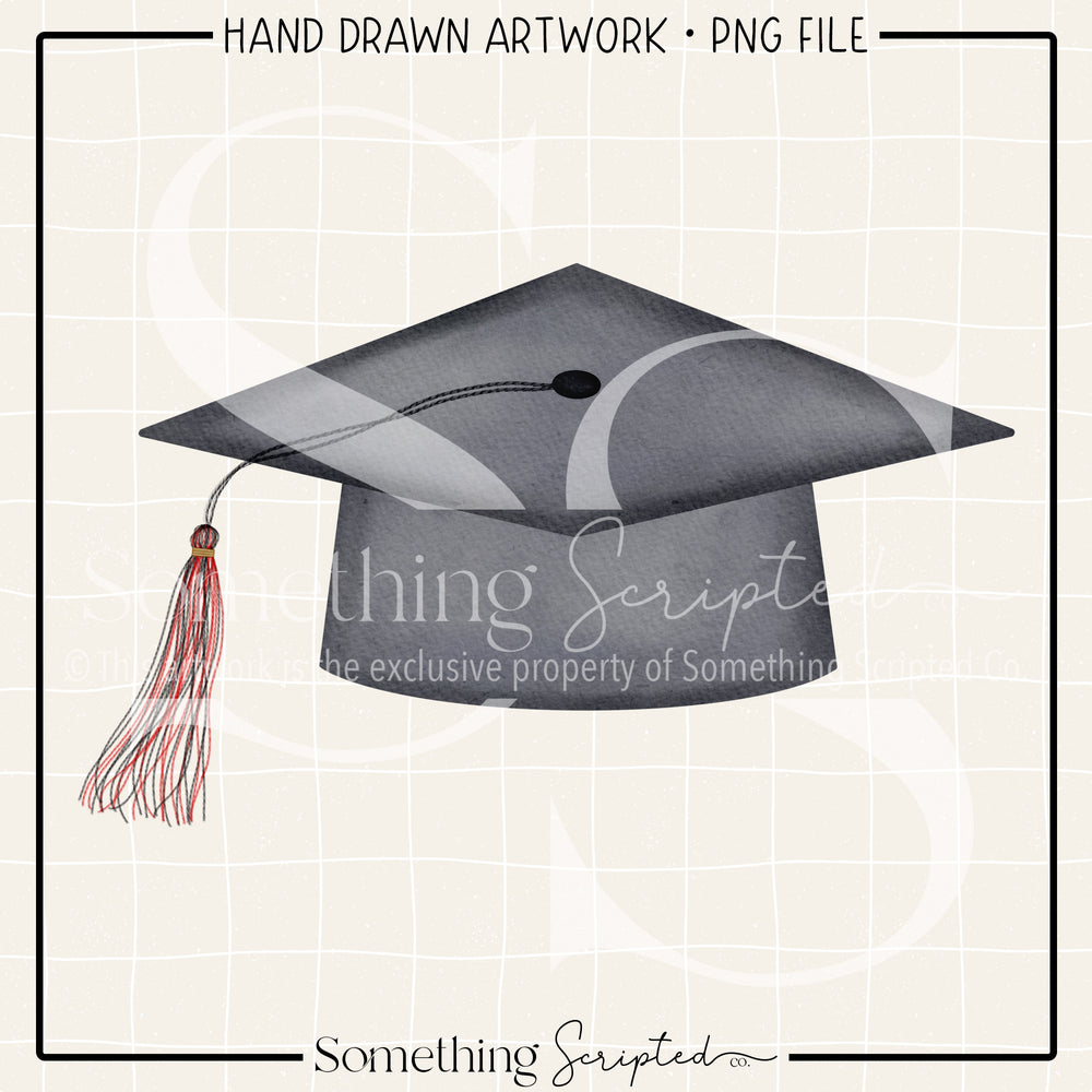 Graduation Hat Red Black PNG