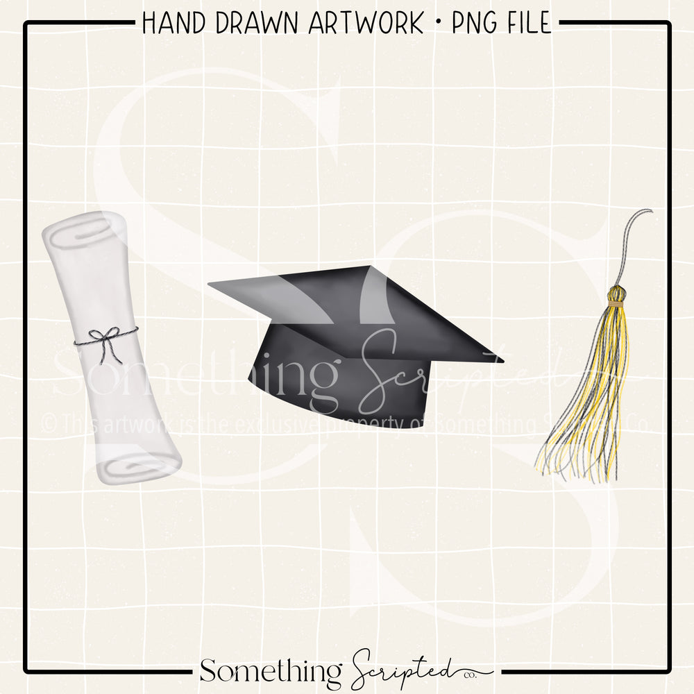 Graduation Trio Black Gold PNG