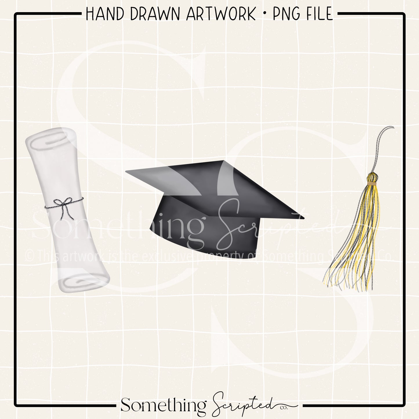 Graduation Trio Black Gold PNG