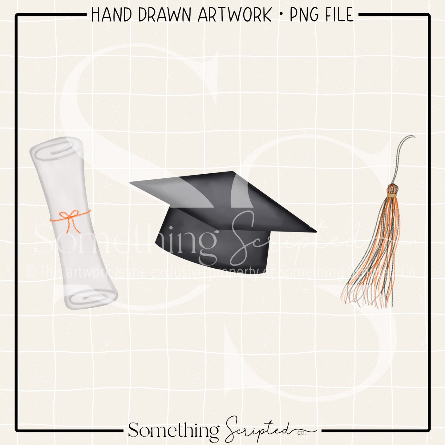 Graduation Trio Black Orange PNG