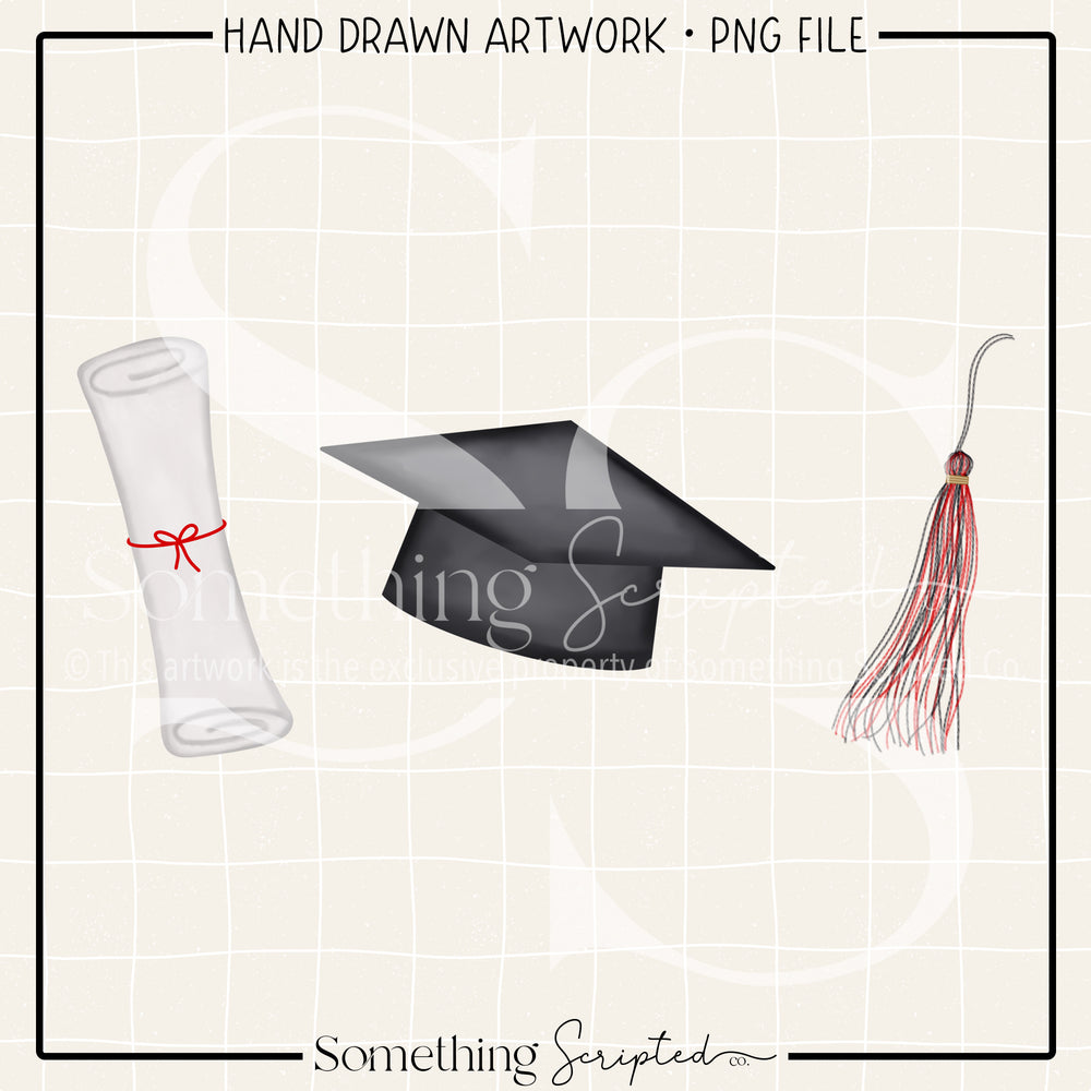 Graduation Trio Black Red PNG