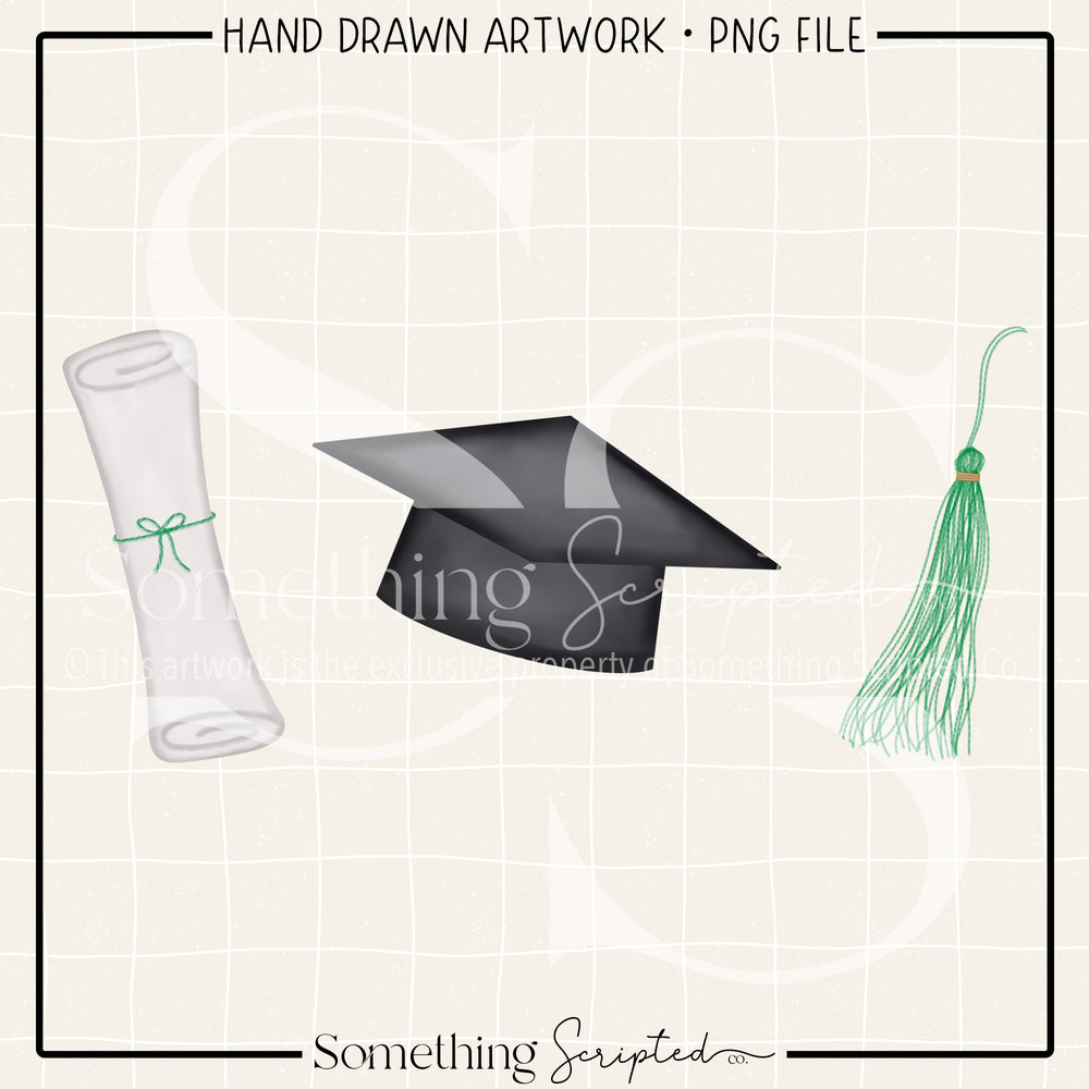 Graduation Trio Green PNG