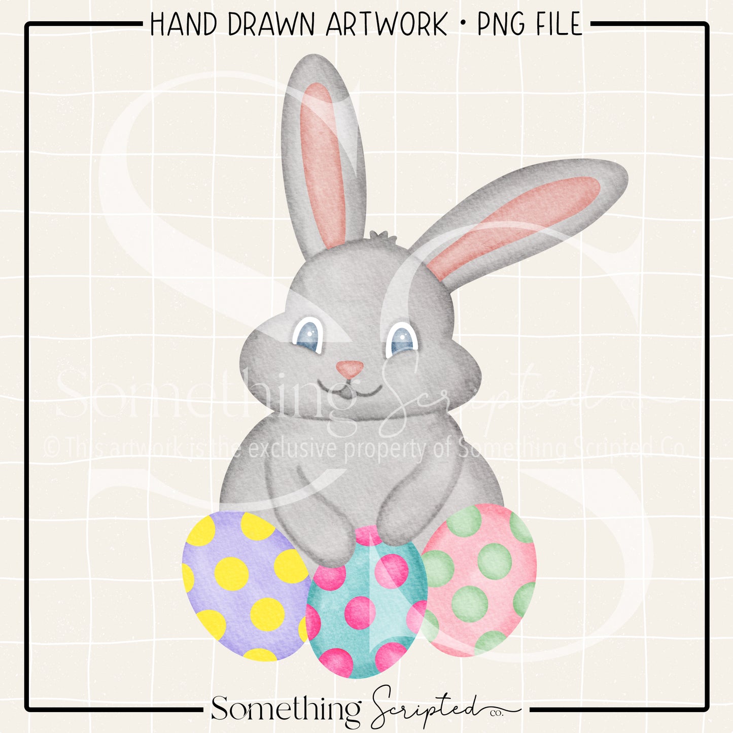 Grey Bunny Easter Eggs PNG