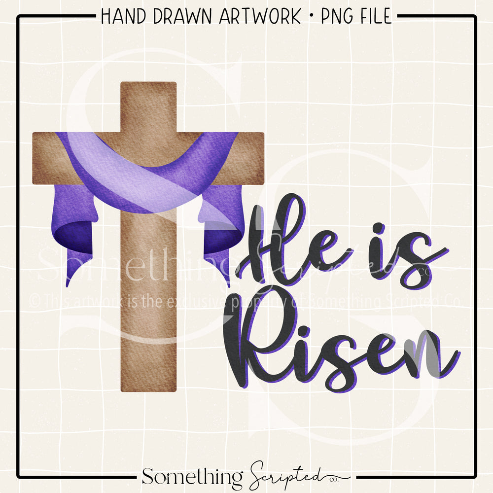 He Is Risen Purple Cross PNG