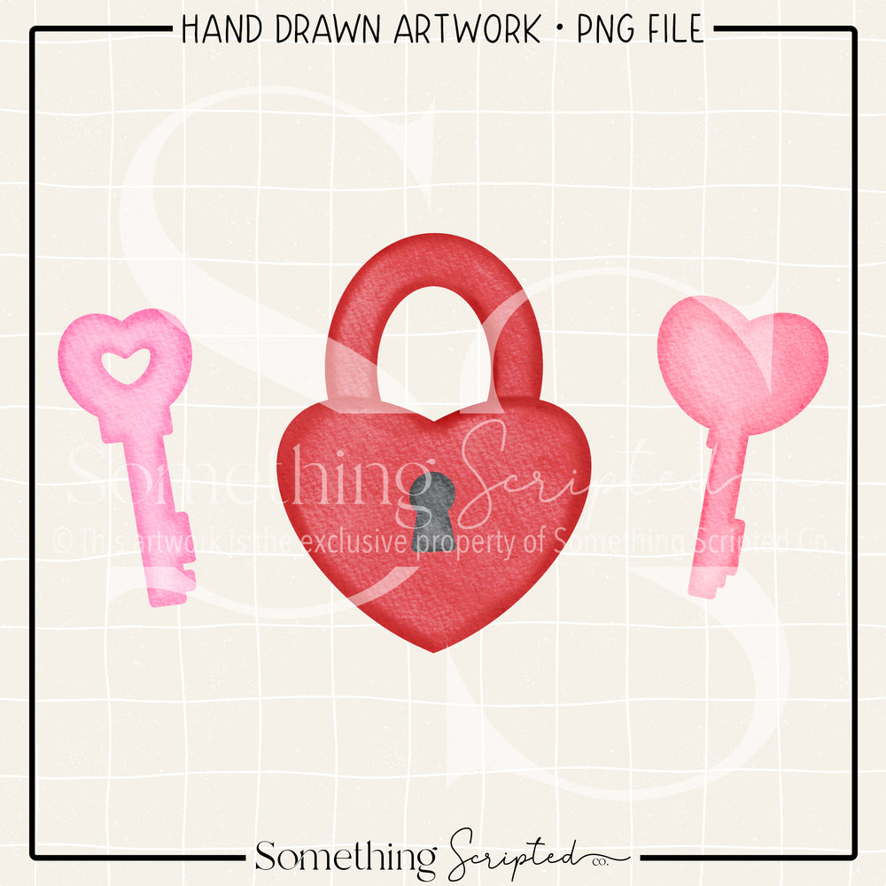 Heart Lock & Key Trio PNG