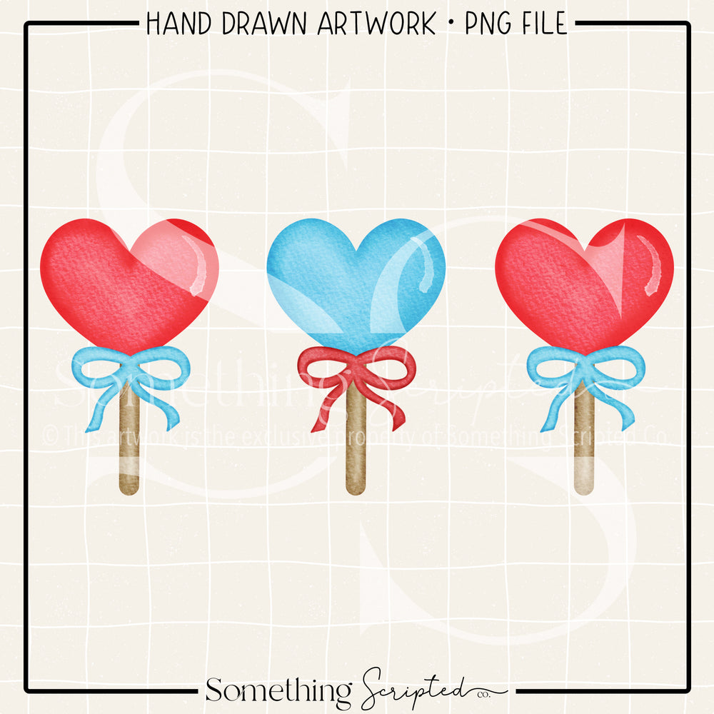 Heart Lollipops Red & Turquoise PNG