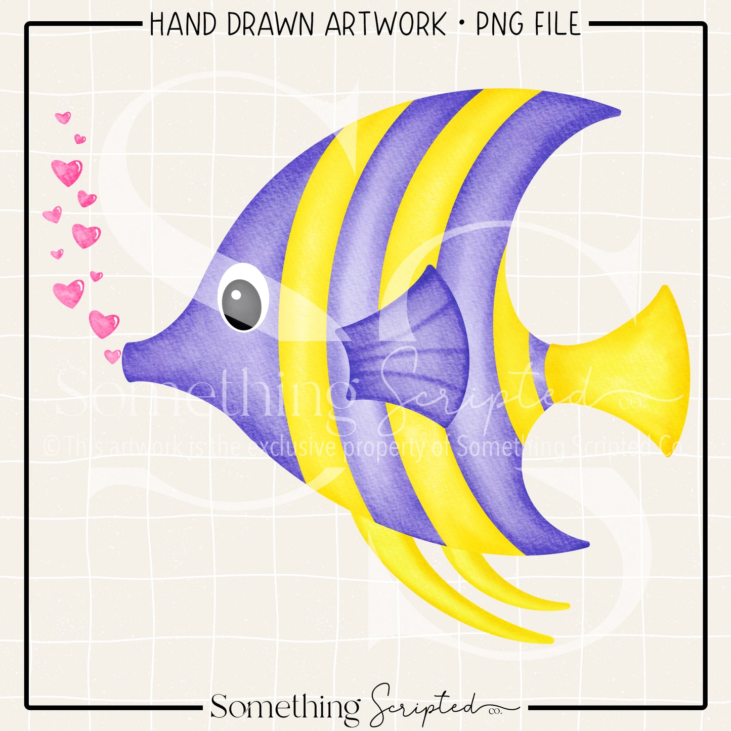 Hearts Purple Yellow Tropical Fish PNG