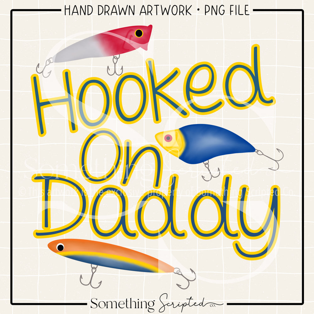 Hooked On Daddy Fishing Lures Blue PNG