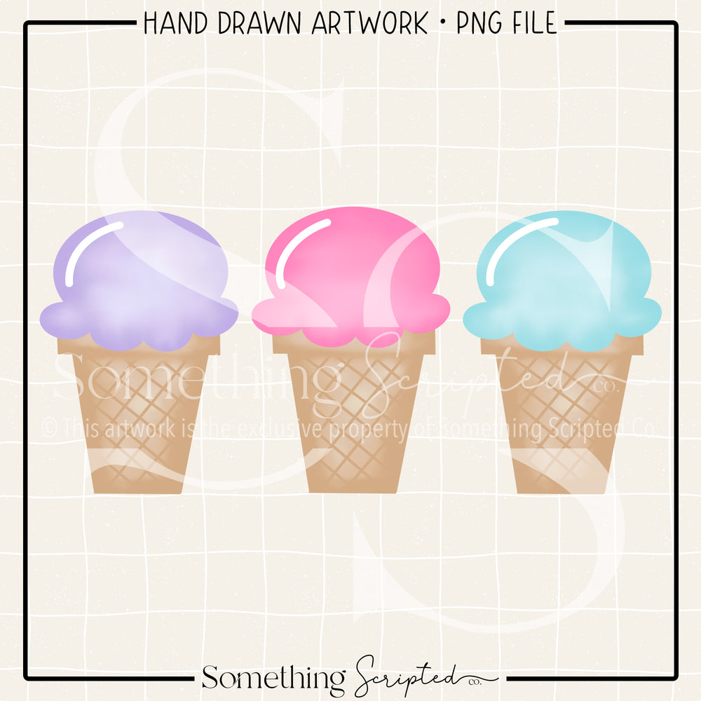 Ice Cream Cone Trio PNG