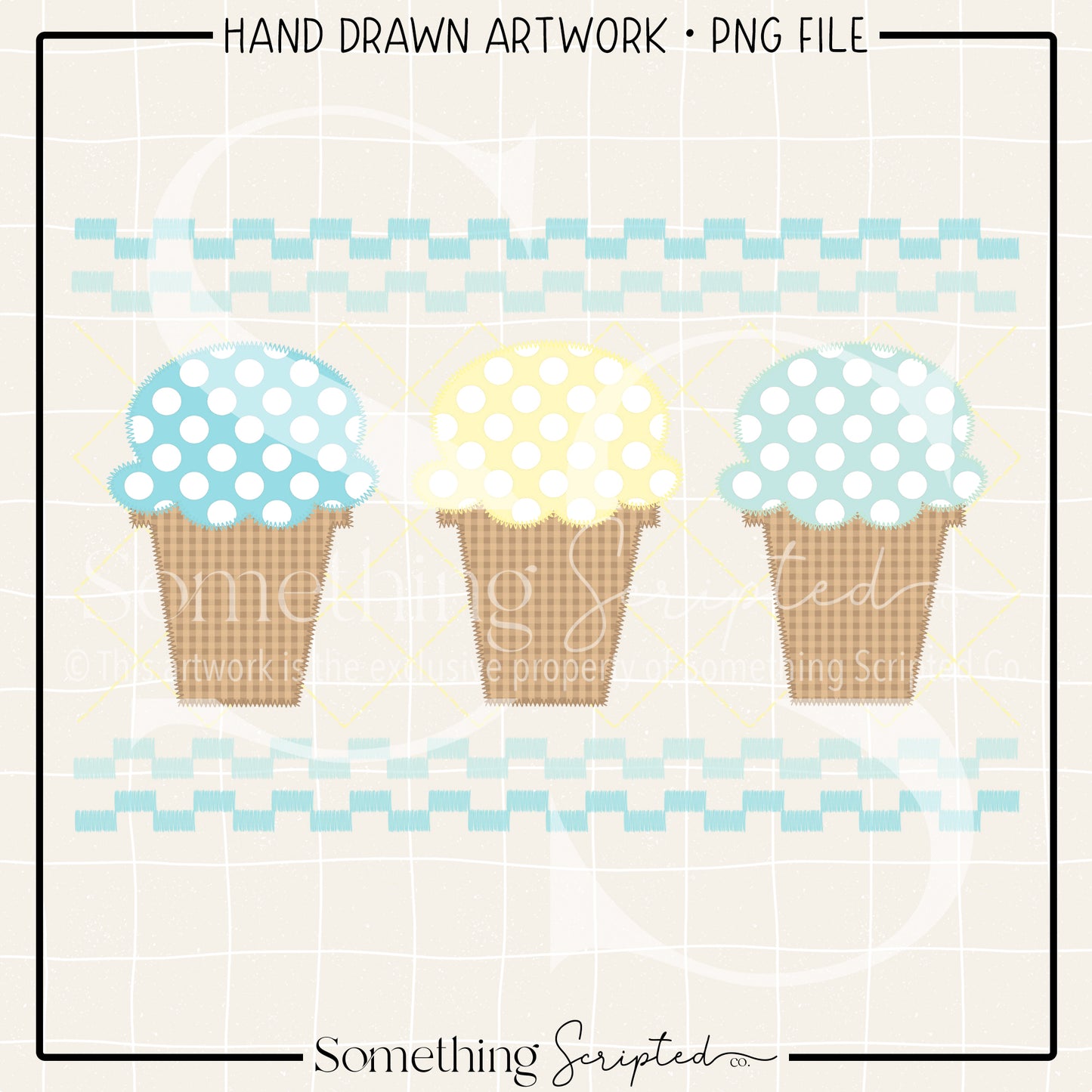 Ice Cream Faux Smock Blue PNG