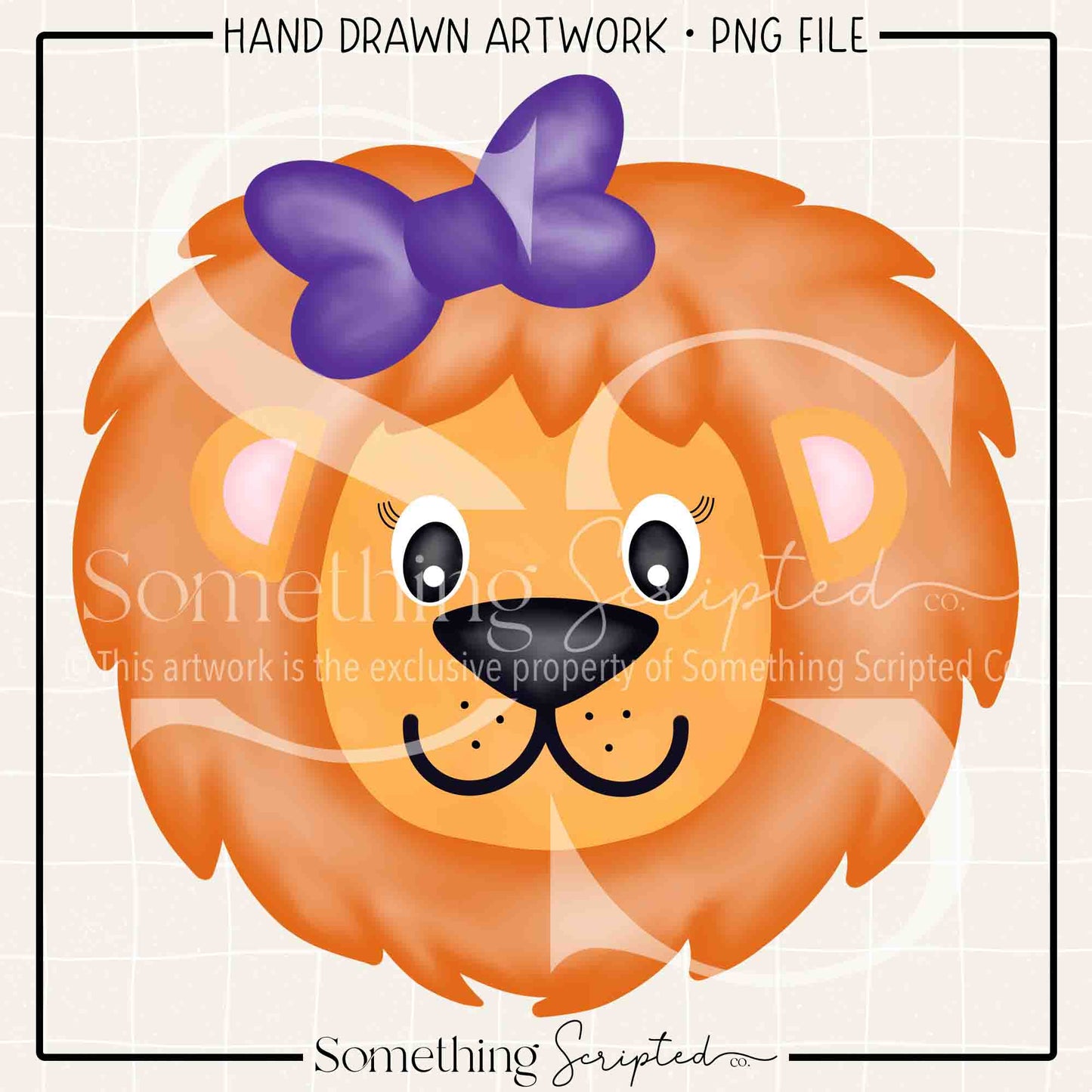 Lion Girl Purple Bow PNG