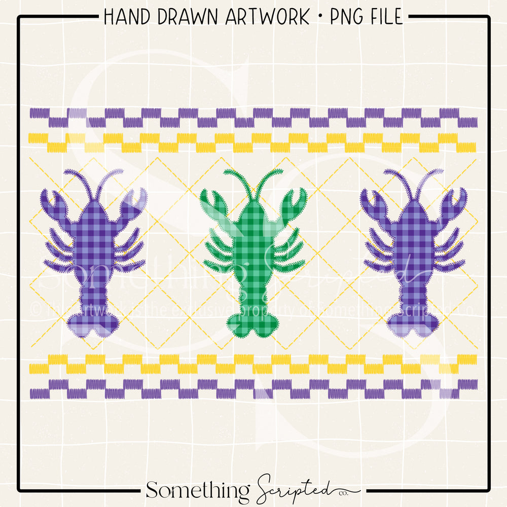 Mardi Gras Crawfish Faux Smock PNG