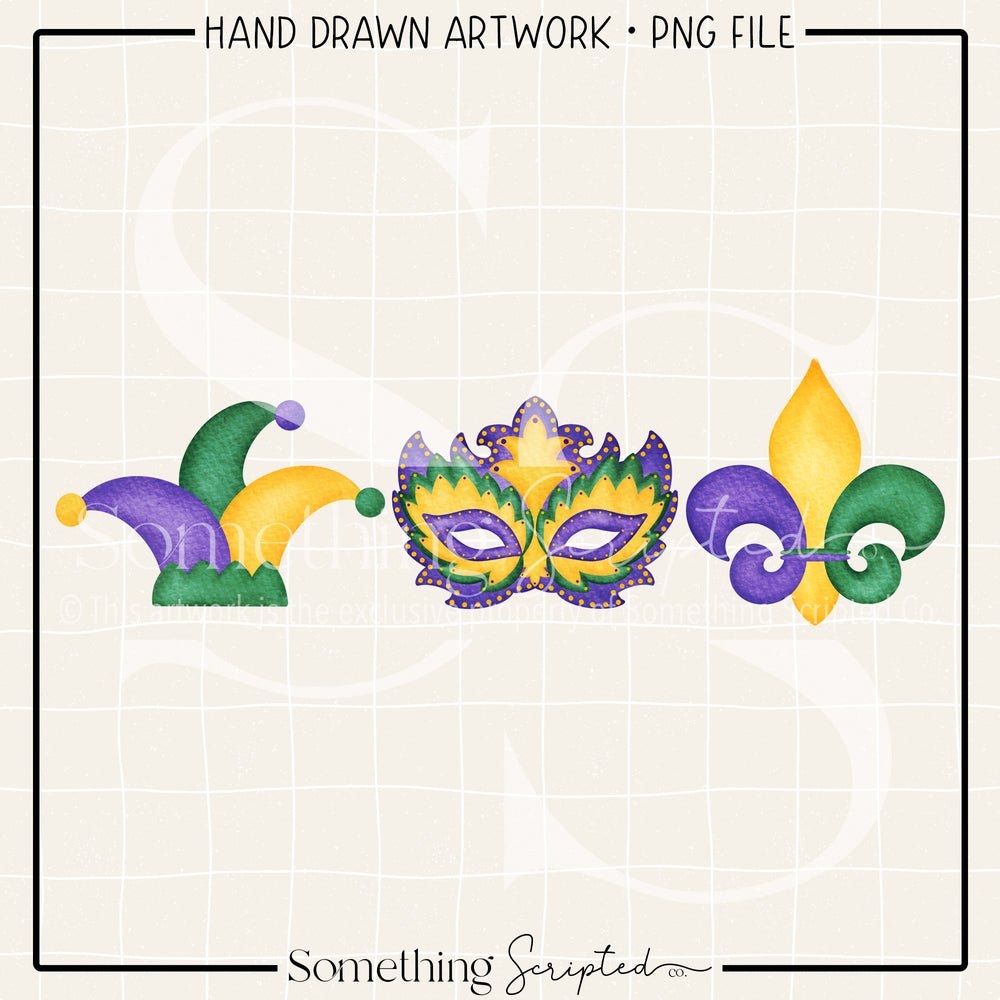 Mardi Gras Hat Mask Fleur de Lis PNG