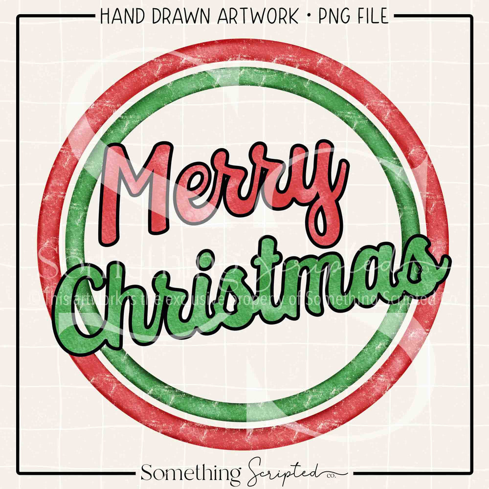 Merry Christmas Vintage Circle PNG