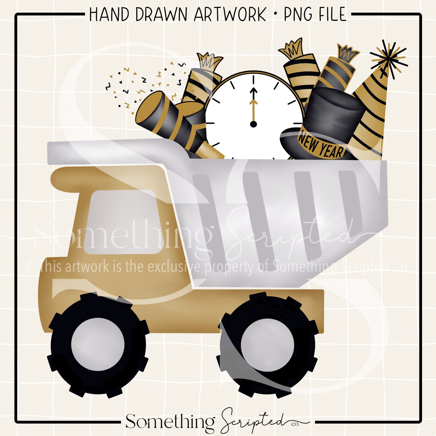 New Year Dump Truck Gold PNG