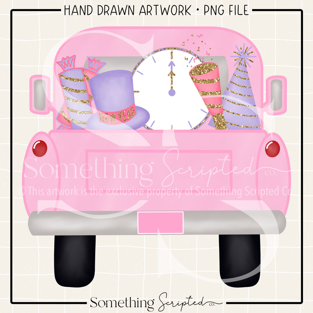 New Year Pickup Truck Pink PNG