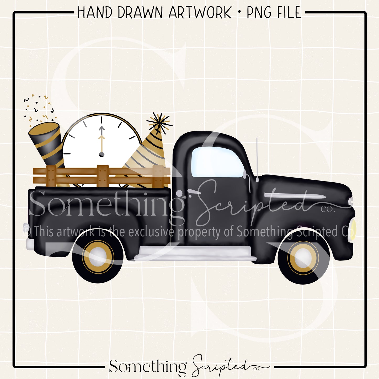 New Year Vintage Truck Black PNG