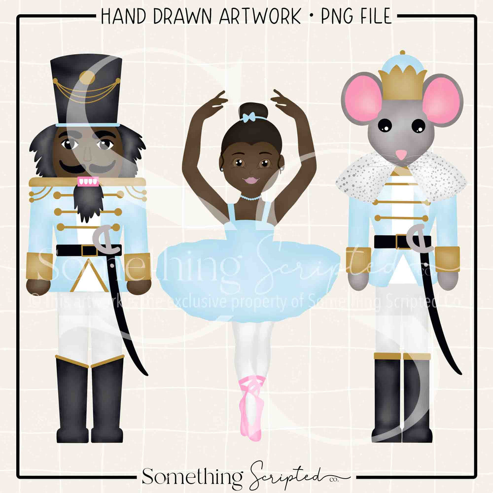 Nutcracker Trio Blue Dark Skin PNG