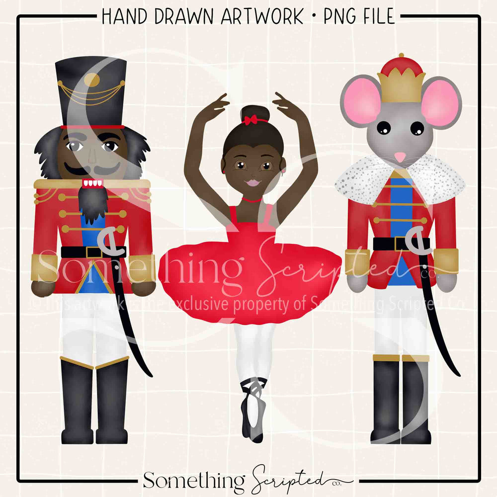 Nutcracker Trio Red Dark Skin PNG