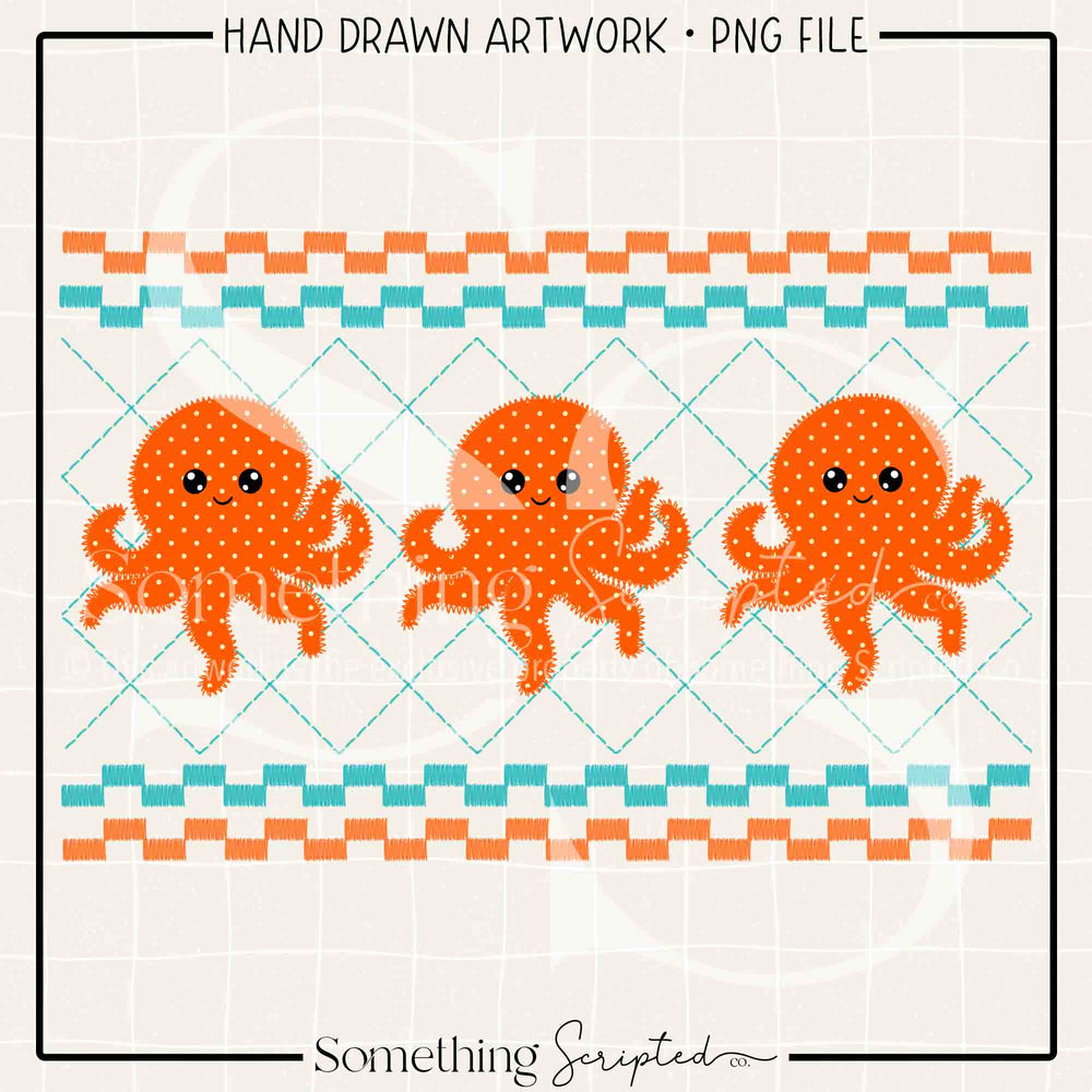 Octopus Orange Faux Smock PNG