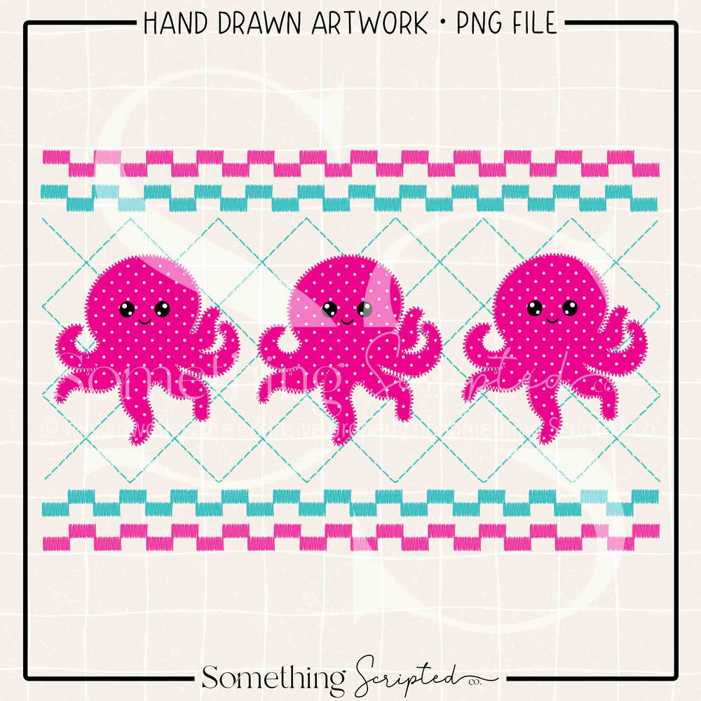 Octopus Pink Faux Smock PNG