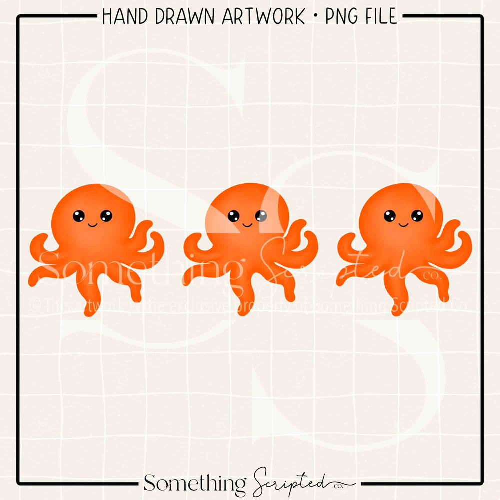 Orange Octopus Trio PNG