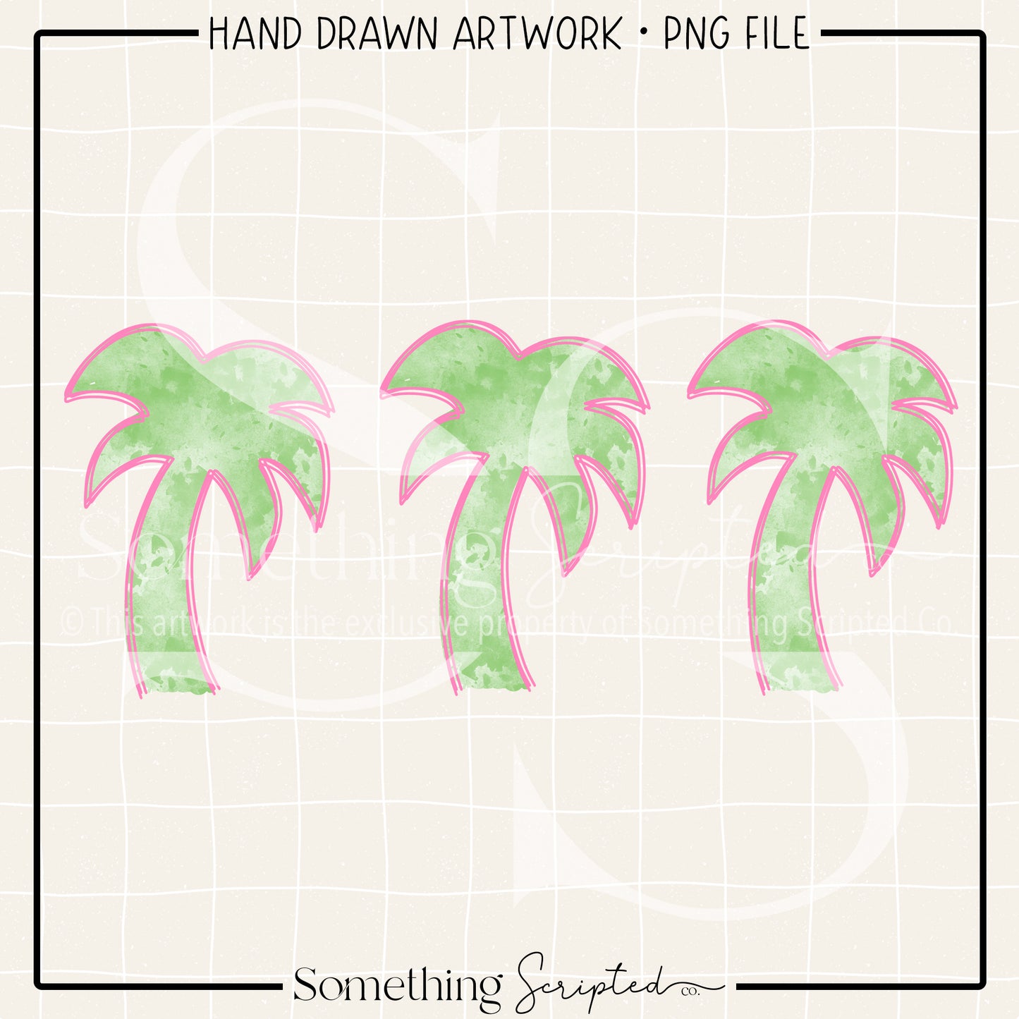 Palm Tree Sketch Trio Pink PNG