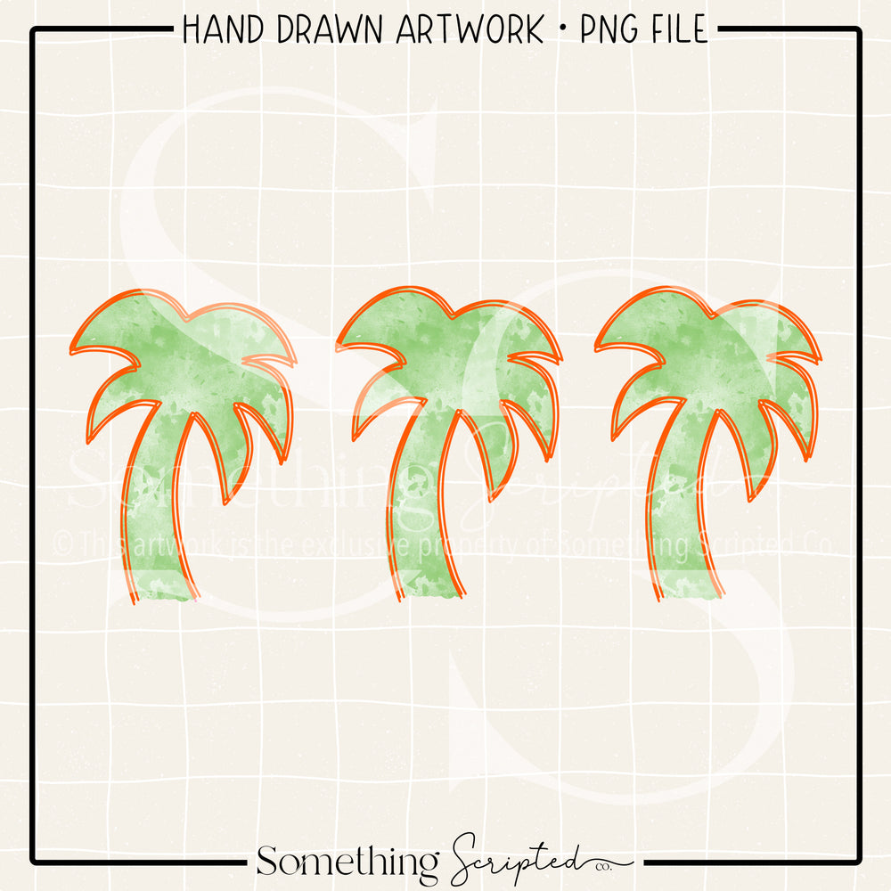 Palm Tree Sketch Trio Orange PNG