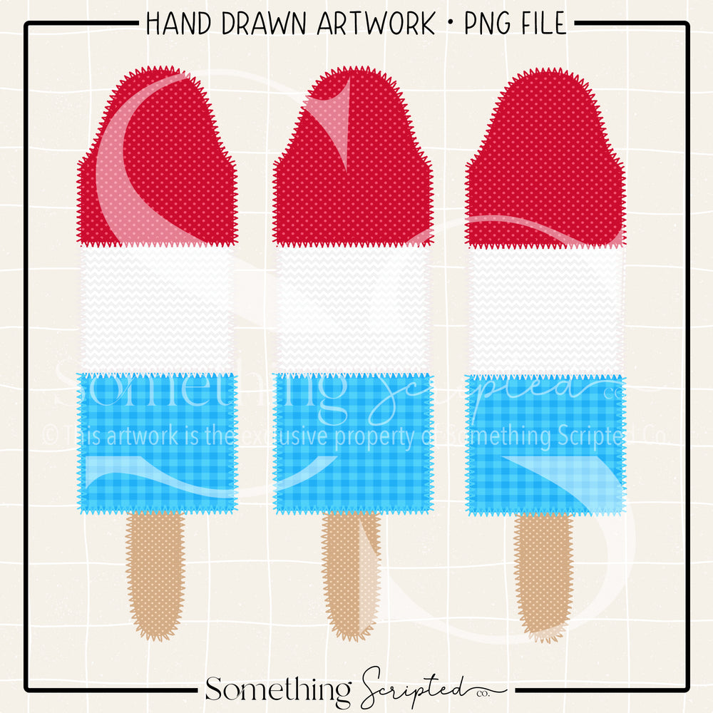 Patriotic Popsicles Faux Applique PNG