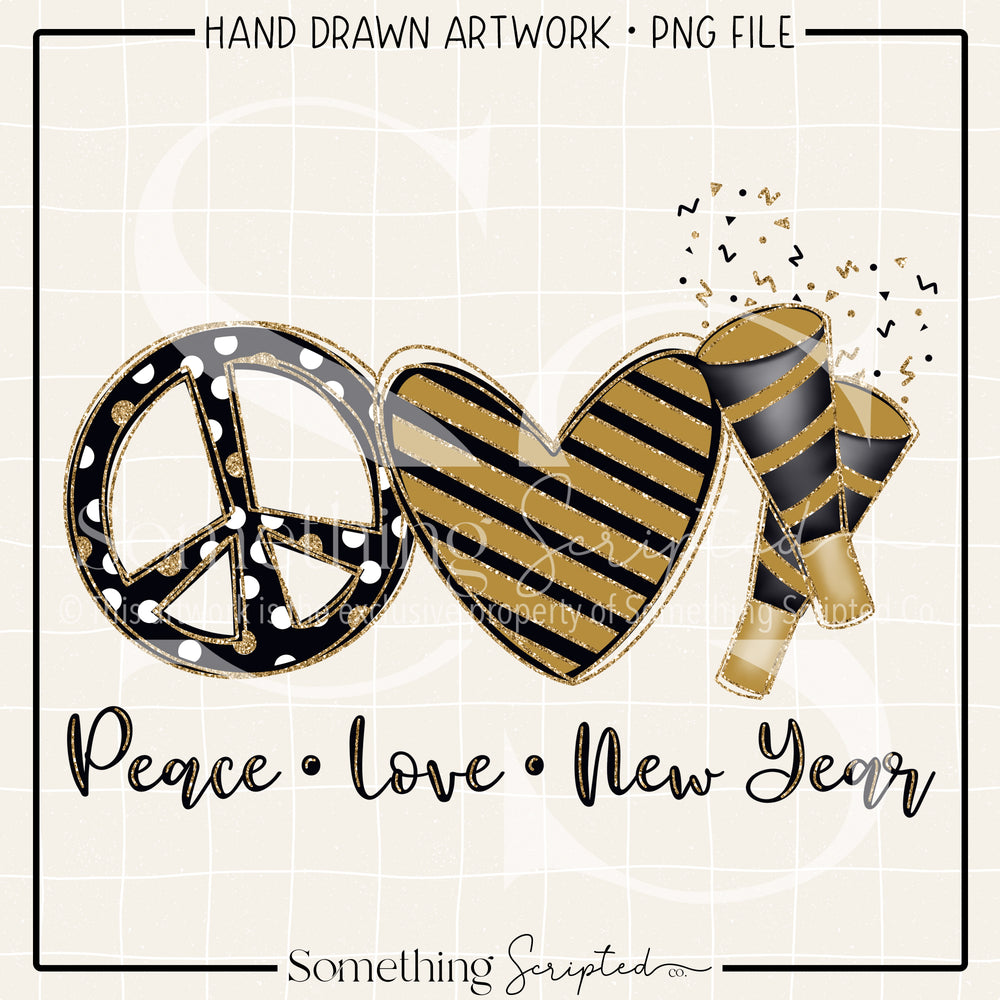 Peace Love New Year Gold PNG