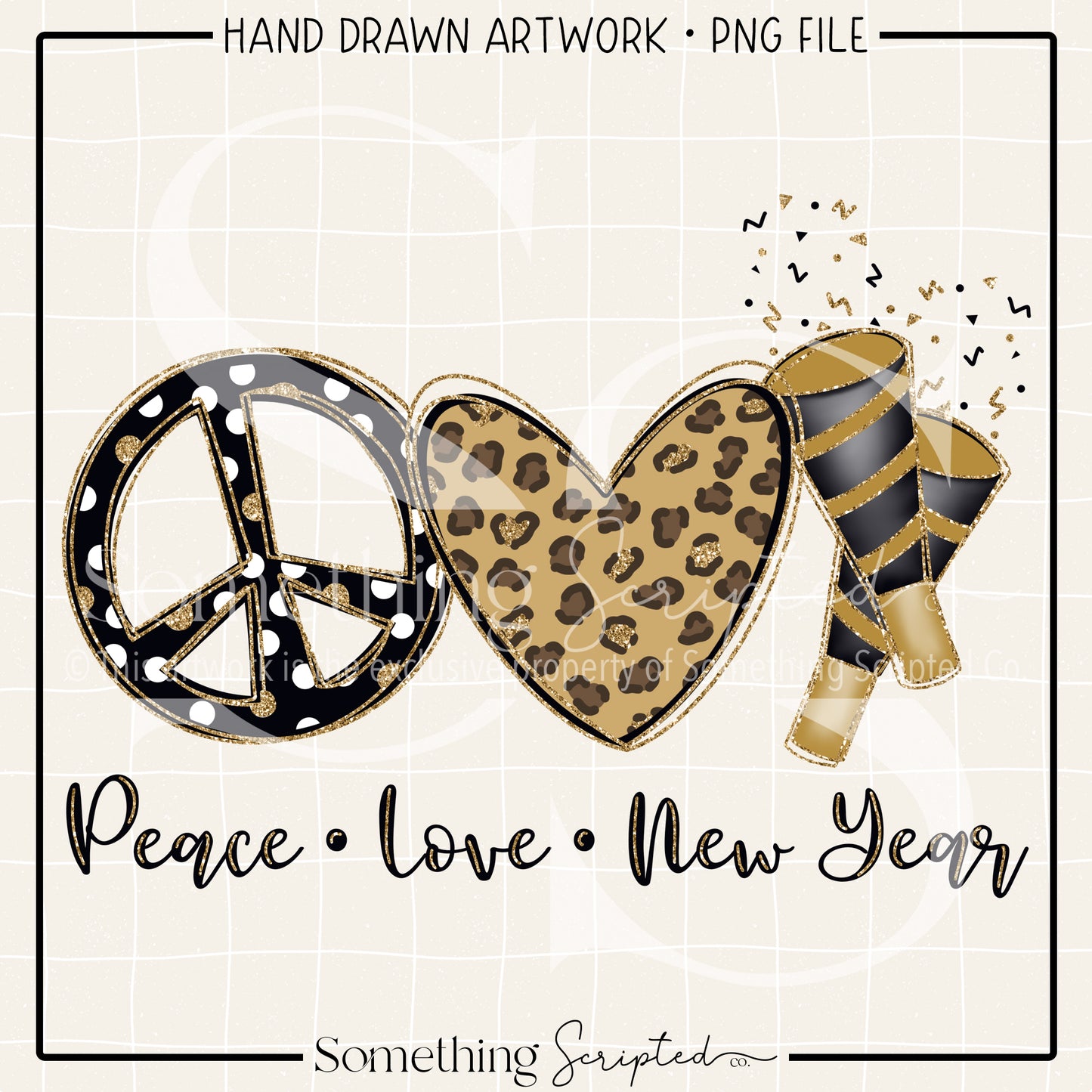 Peace Love New Year Silver PNG