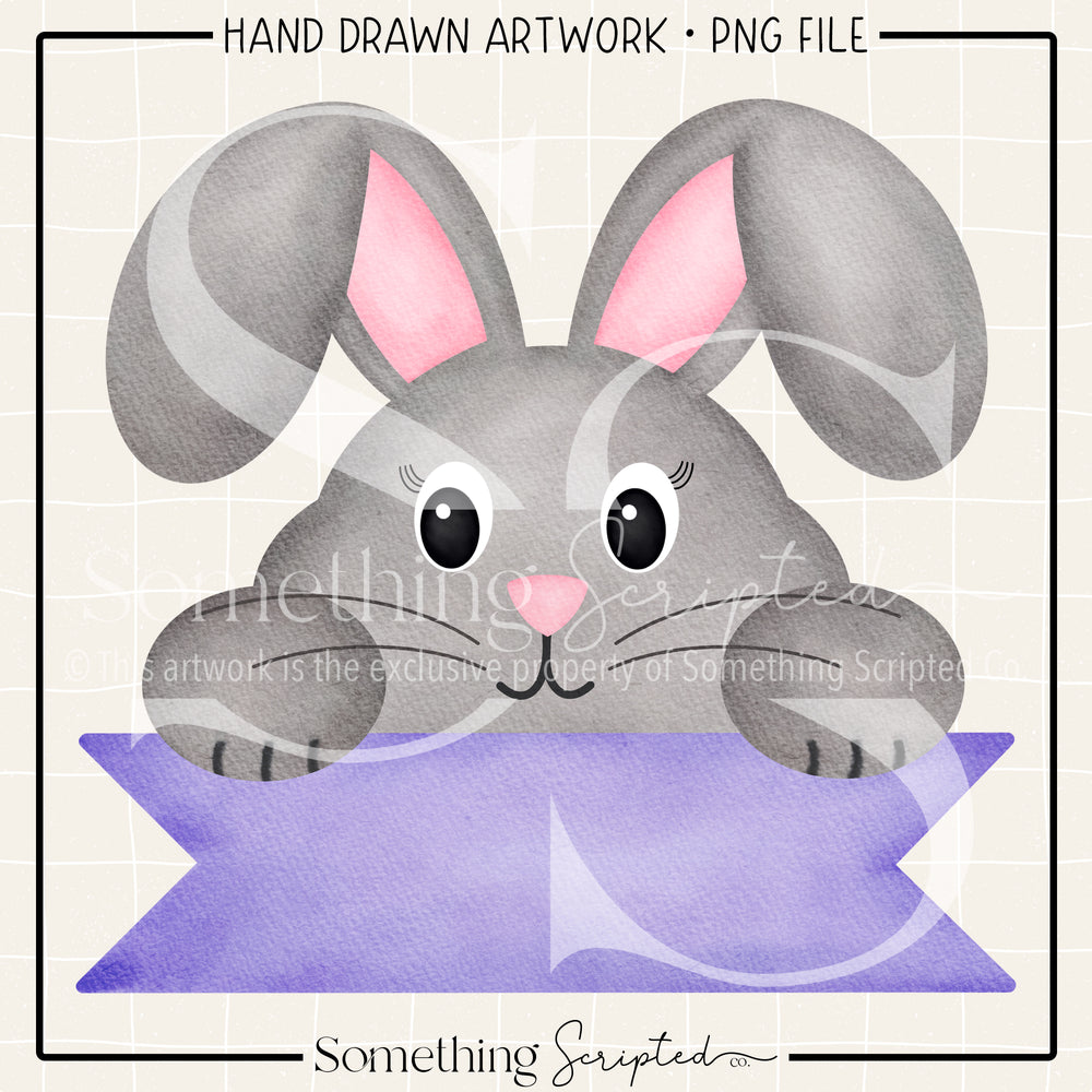 Peeking Bunny Purple Banner PNG